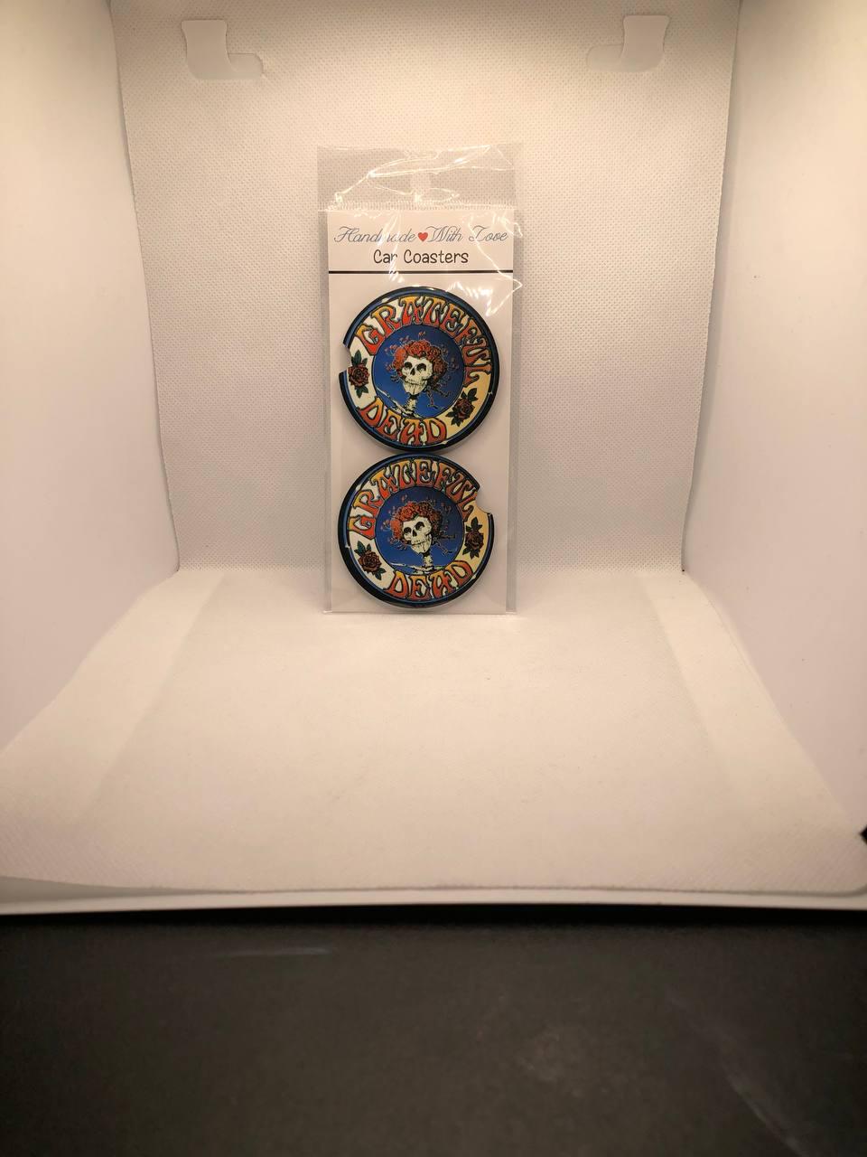 Grateful Dead Inspired MDF Car Coasters/Skull and Roses Sublimation/Handmade Gift for Music Lovers