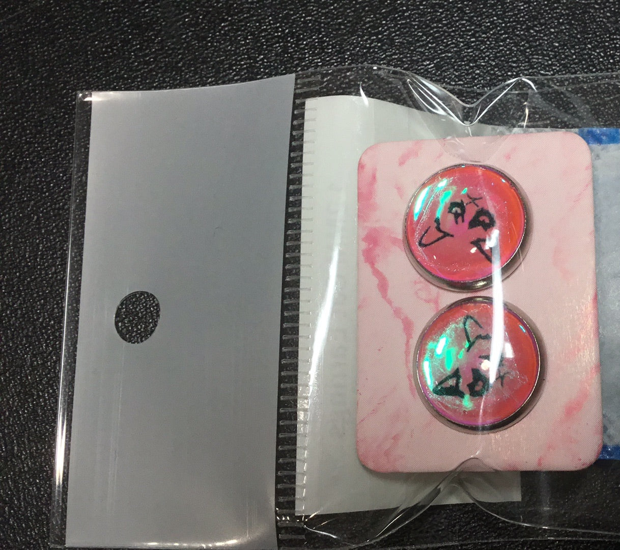 12MM Cat Earrings - Black Cat on Pink Holo Background