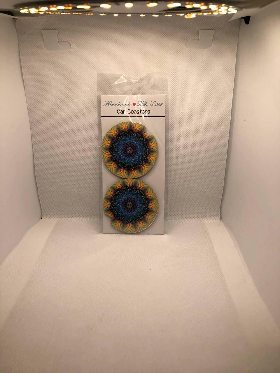 Mandala Car Coasters: Rainbow Kaleidoscope MDF Sublimation Set, Boho Auto Accessory
