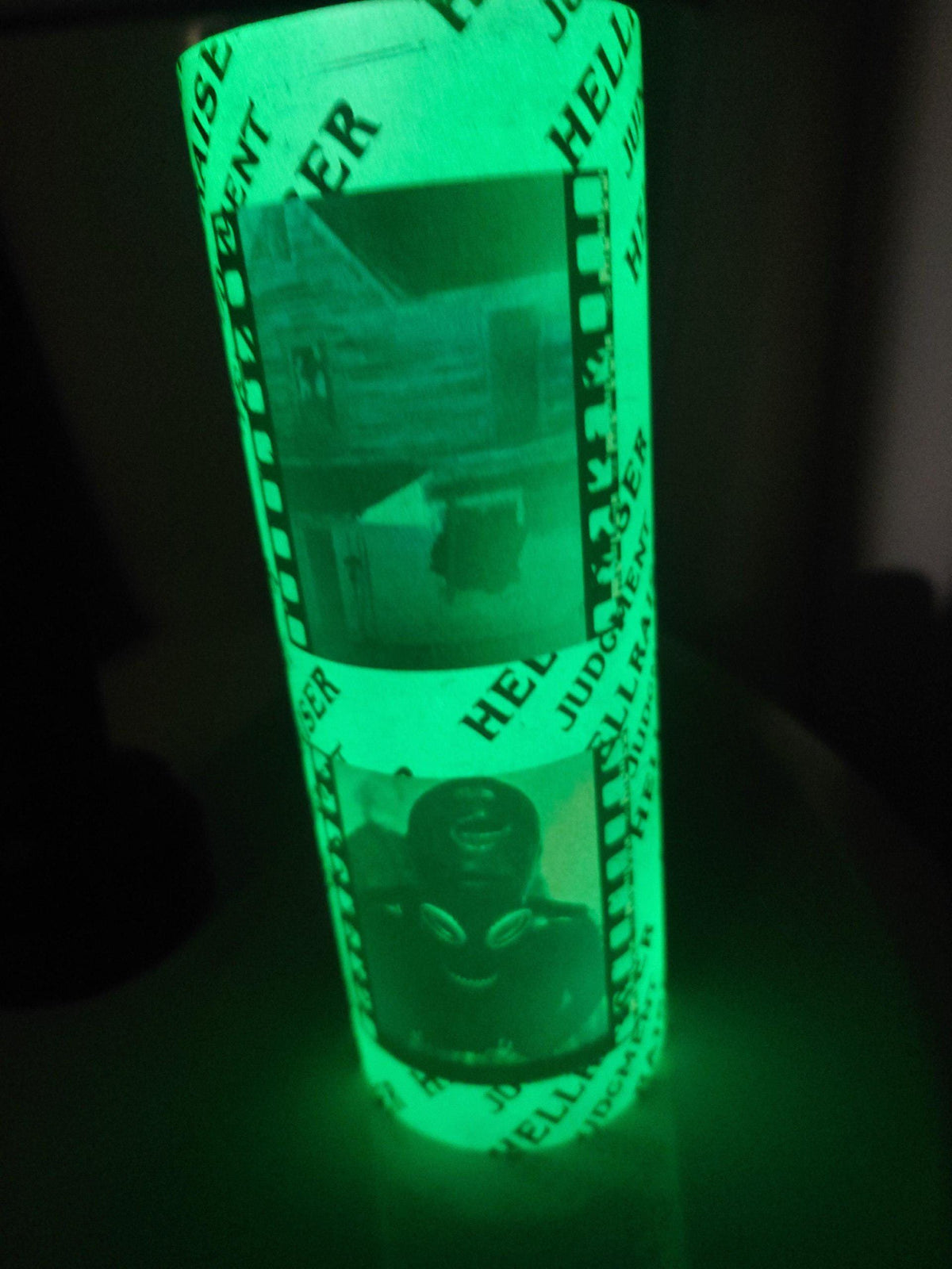 Glow In The Dark Custom Horror Movie Tumbler • Horror Movie Fan Tumbler • Pinhead Film Art Drinkware