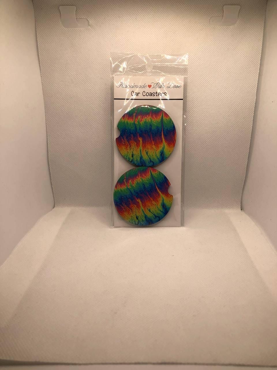 Rainbow Fluid Art Car Coasters • Handmade MDF Swirl Cup Holder Decor