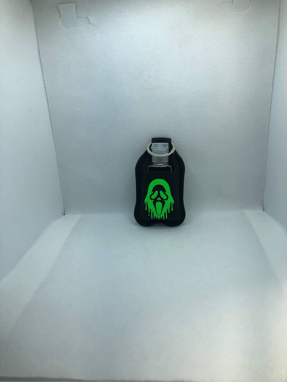 Black Glow In The Dark Scary Movie Ghostface with "Do you like Scary movies" Hand Sanitizer Keychain/Lotion Keychain/Sunscreen