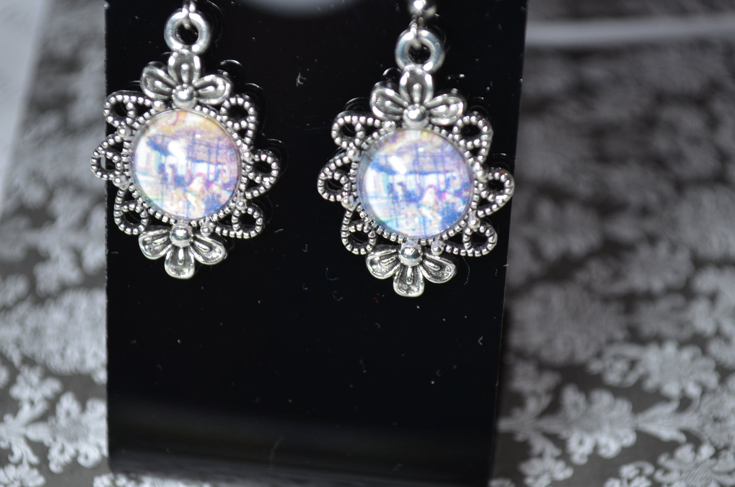 Filigree Vintage Style Photo Earrings - Merry Go Round