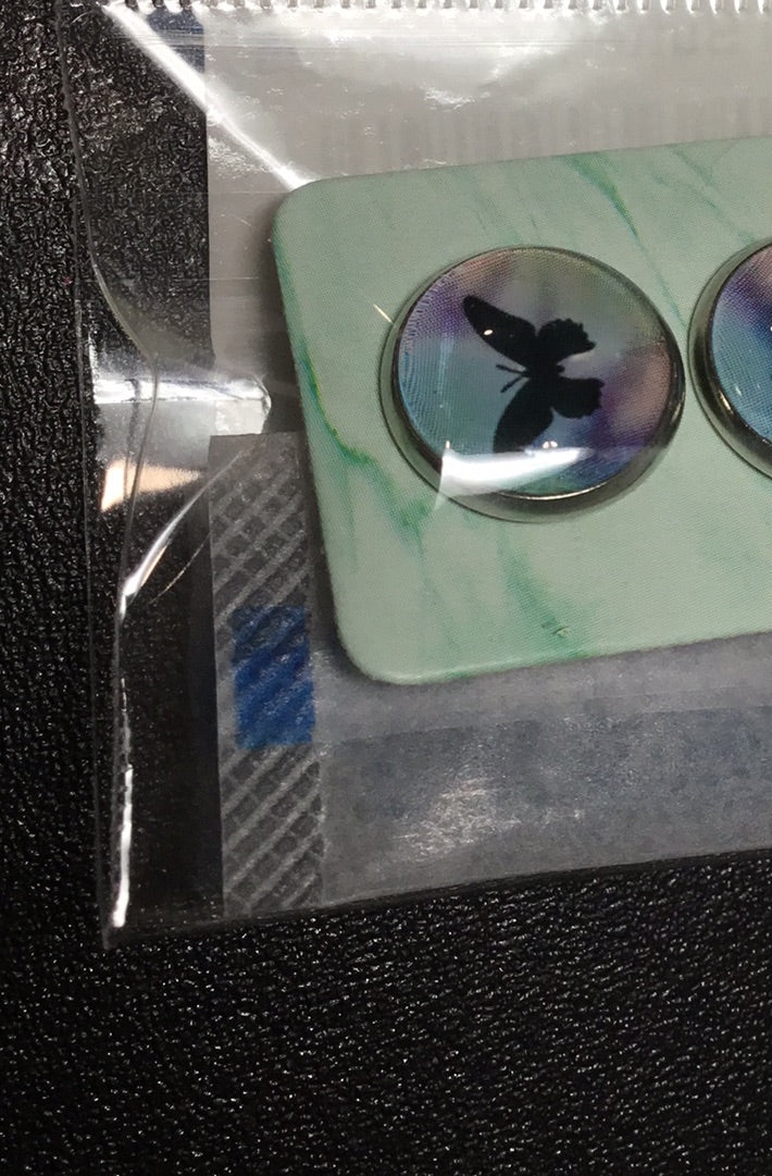 12MM Butterfly Earrings - Solid Black Butterfly with a Watercolor Background