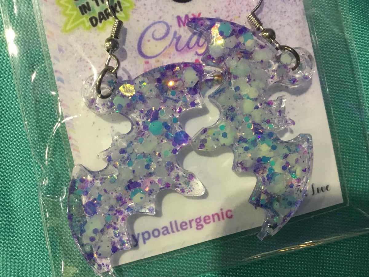 Hypoallergenic Glow In The Dark Bat Earrings Set of 2 Pairs