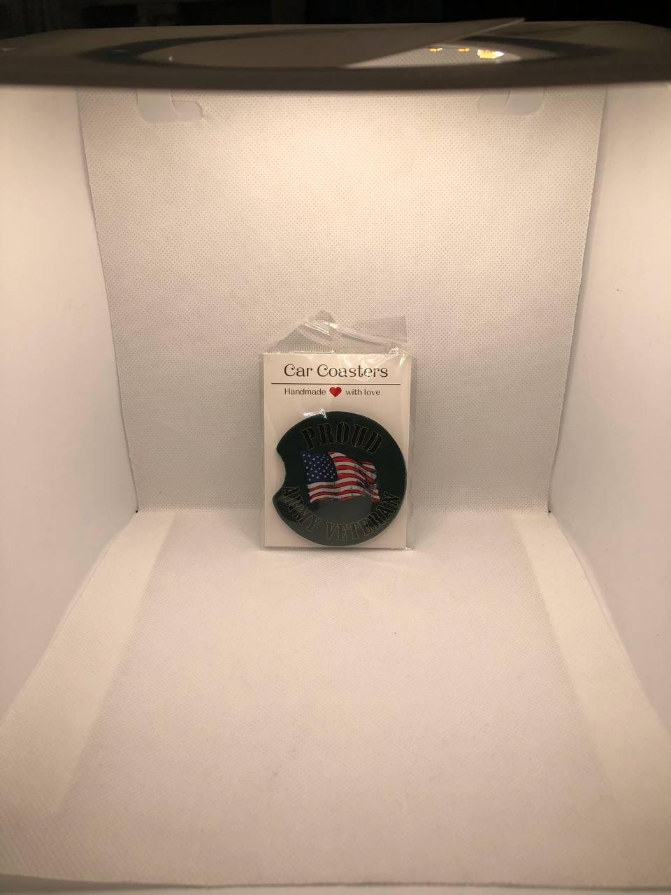 Proud Army Veteran Car Coasters • American Flag Fabric Neoprene Set