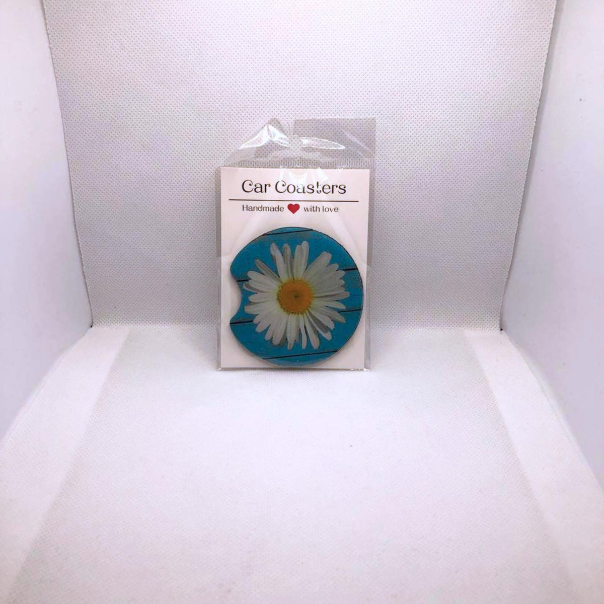 Daisy Car Coasters • Fabric Neoprene Floral Auto Accessory