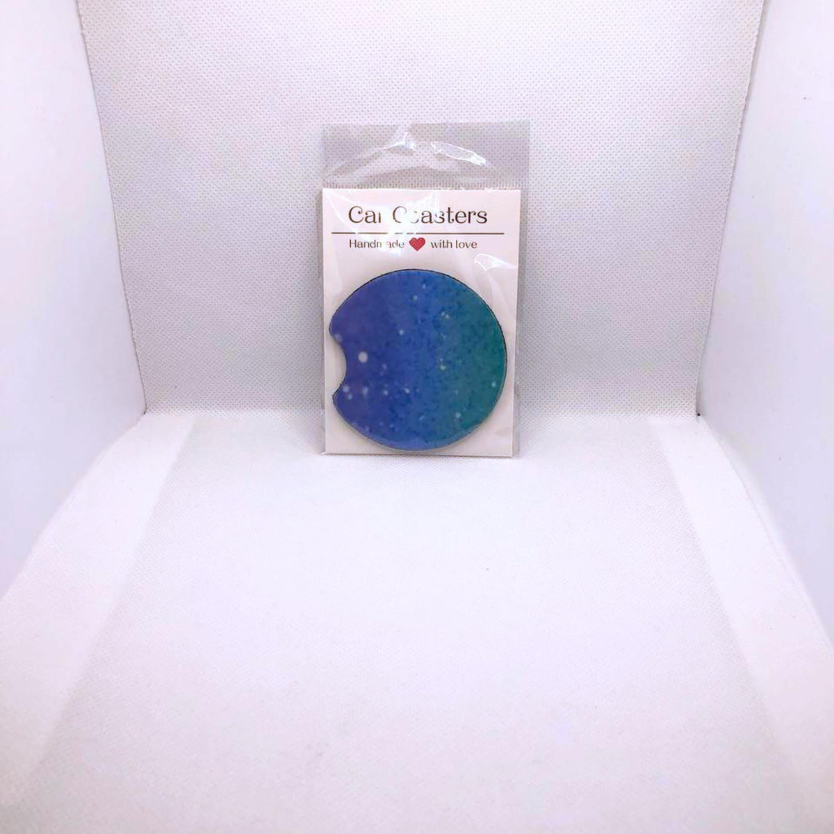Handmade Glitter Gradient Car Coasters – Blue Teal Aqua Ocean Hues