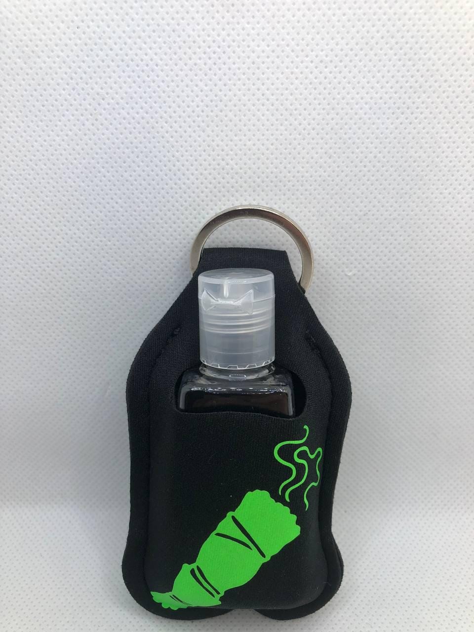 Black Glow In The Dark Burning Sage with "I burn sage and bridges" Hand Sanitizer Keychain/Lotion Keychain/Sunscreen