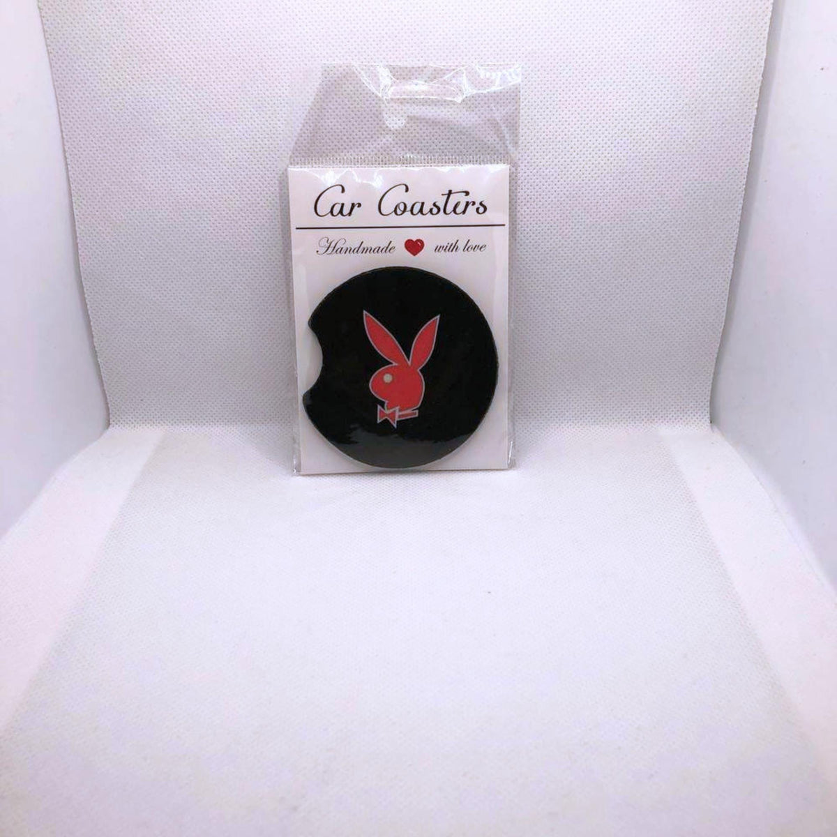 Pink Bunny Car Coasters • Black Bunny Fabric & Neoprene Set • Handmade Gift for Him or Her • Modern Auto Accessory • Cup Holder Decor