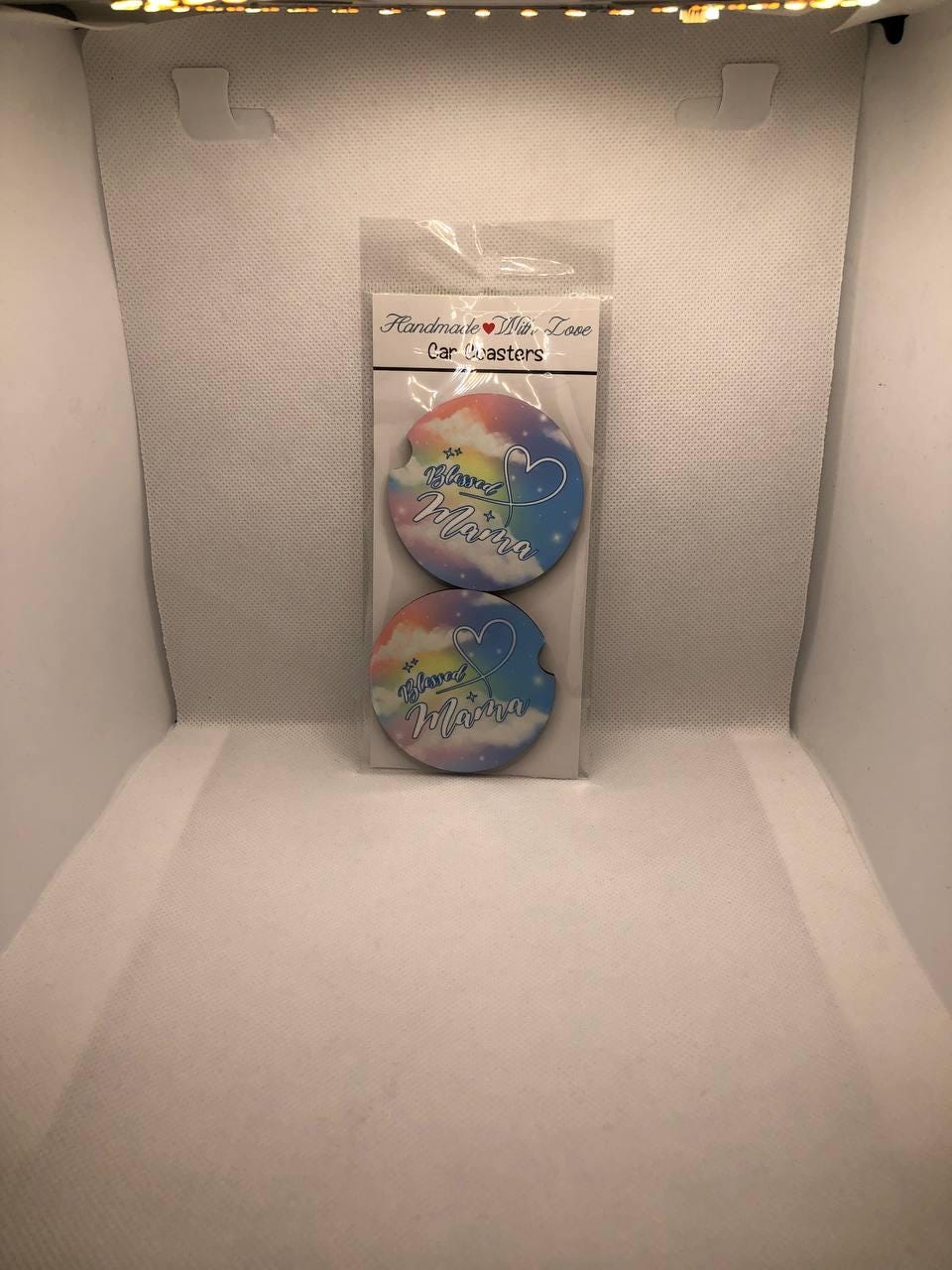 Blessed Mama Car Coasters: Colorful Clouds MDF Sublimation Set