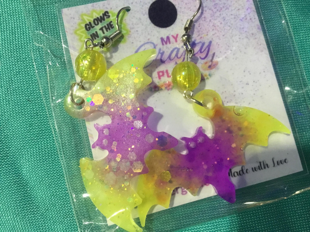 Hypoallergenic Glow In The Dark Bat Earrings Set of 2 Pairs