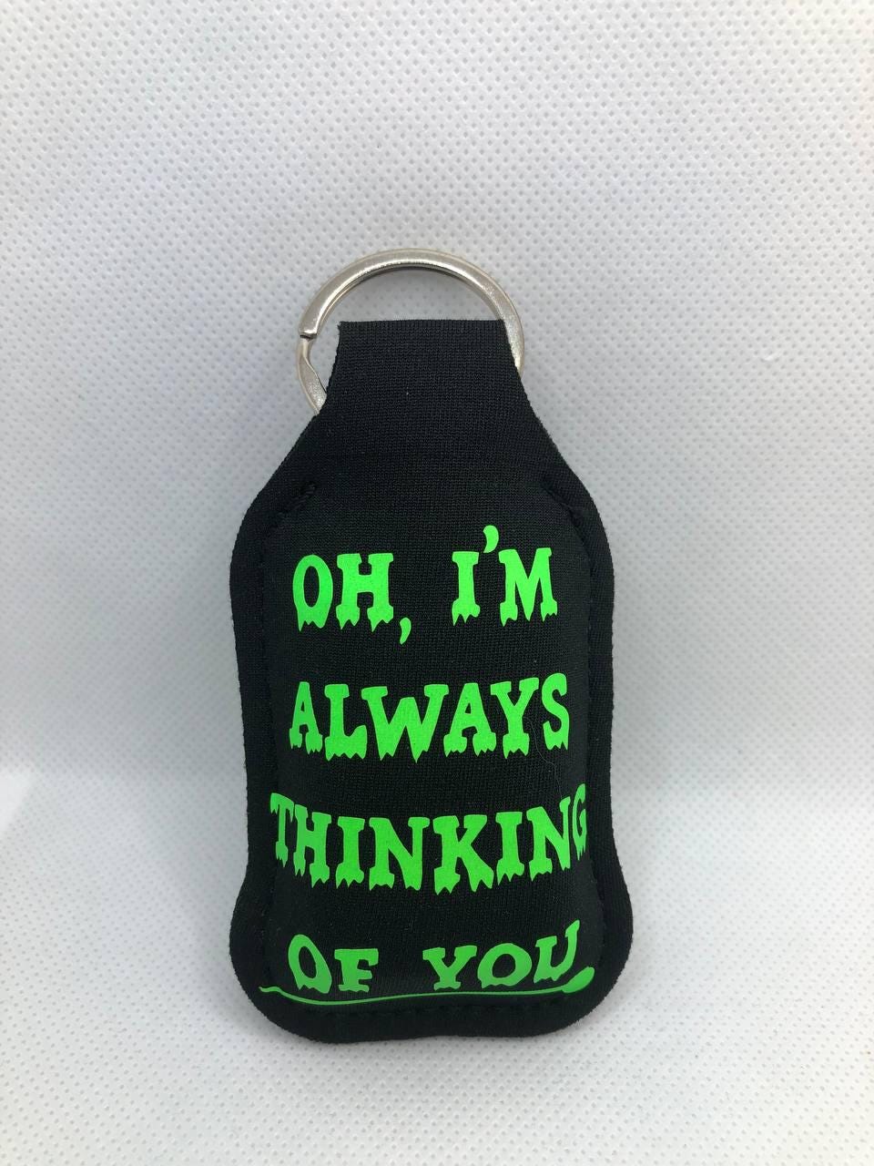 Black Glow In The Dark Voodoo Doll "Oh, I'm always thinking of you" with a pin Hand Sanitizer Keychain/Lotion Keychain/Sunscreen Keychain