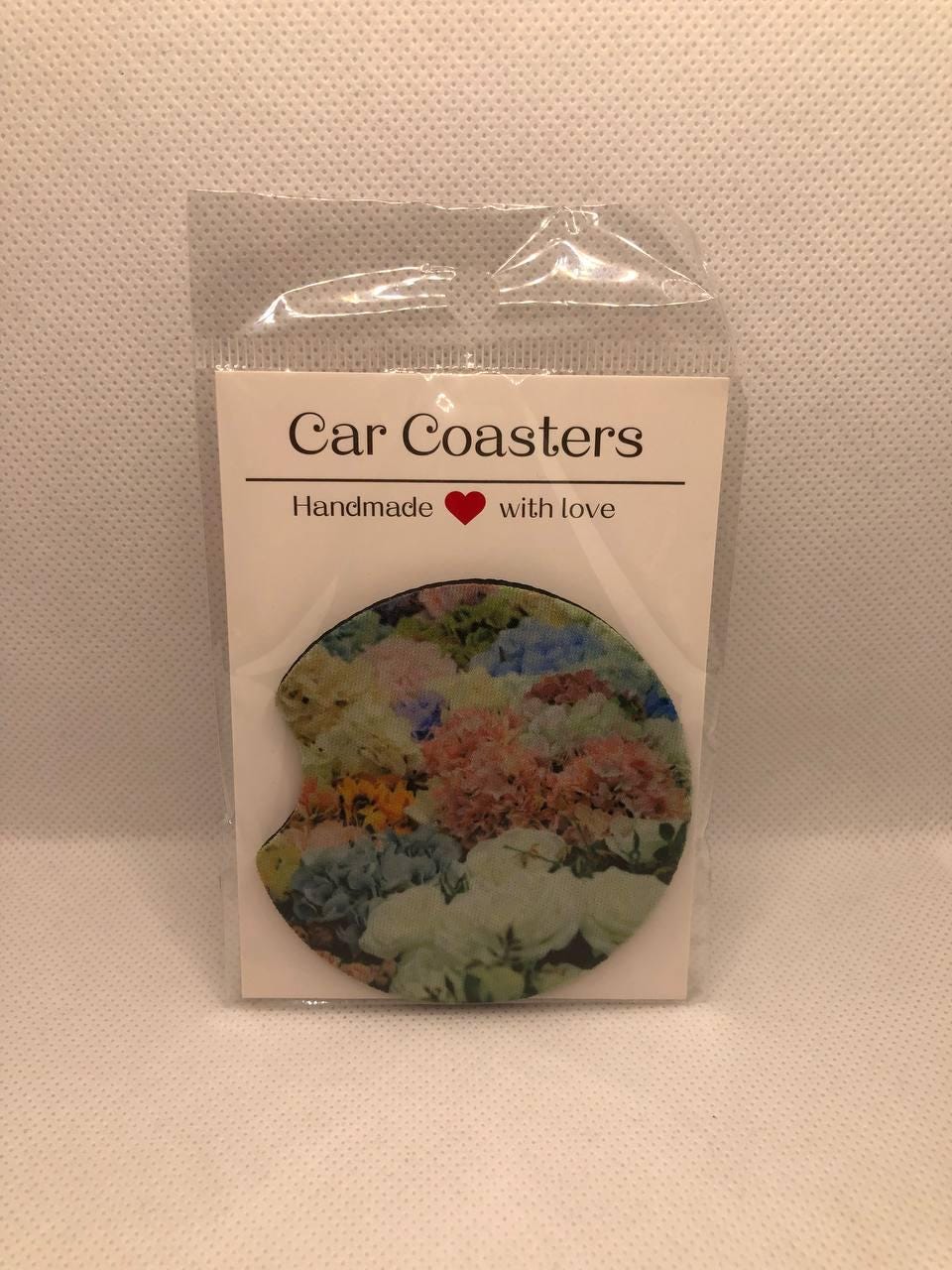 Pastel Floral Car Coasters • Fabric Neoprene Botanical Auto Accessory