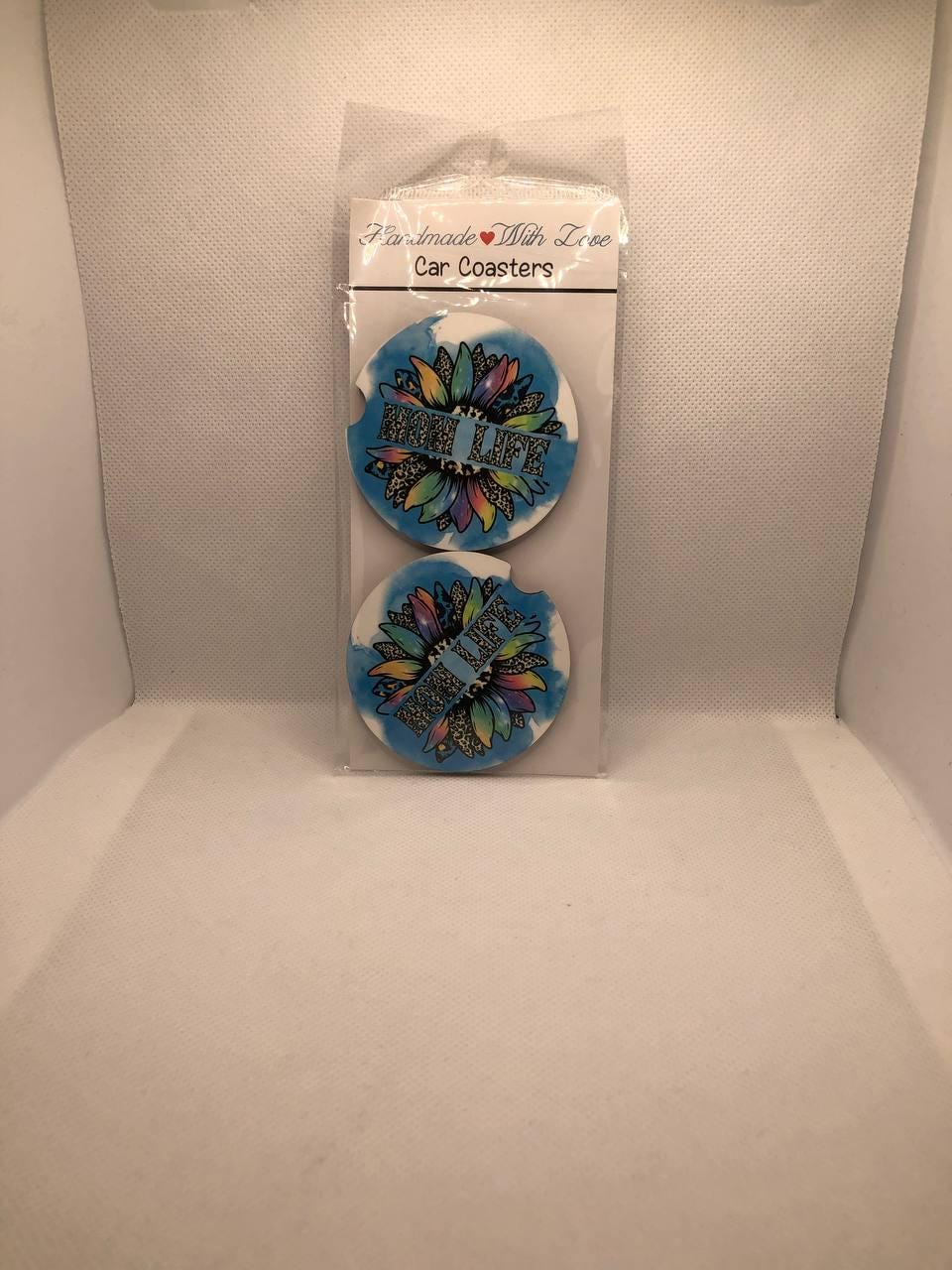 Mom Life Car Coasters • Sunflower Leopard Print MDF Set • Boho Auto Accessory