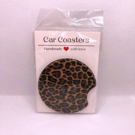 Leopard Print Car Coasters • Animal Pattern Fabric & Neoprene Set • Handmade Gift for Her • Stylish Auto Accessory • Cup Holder Decor