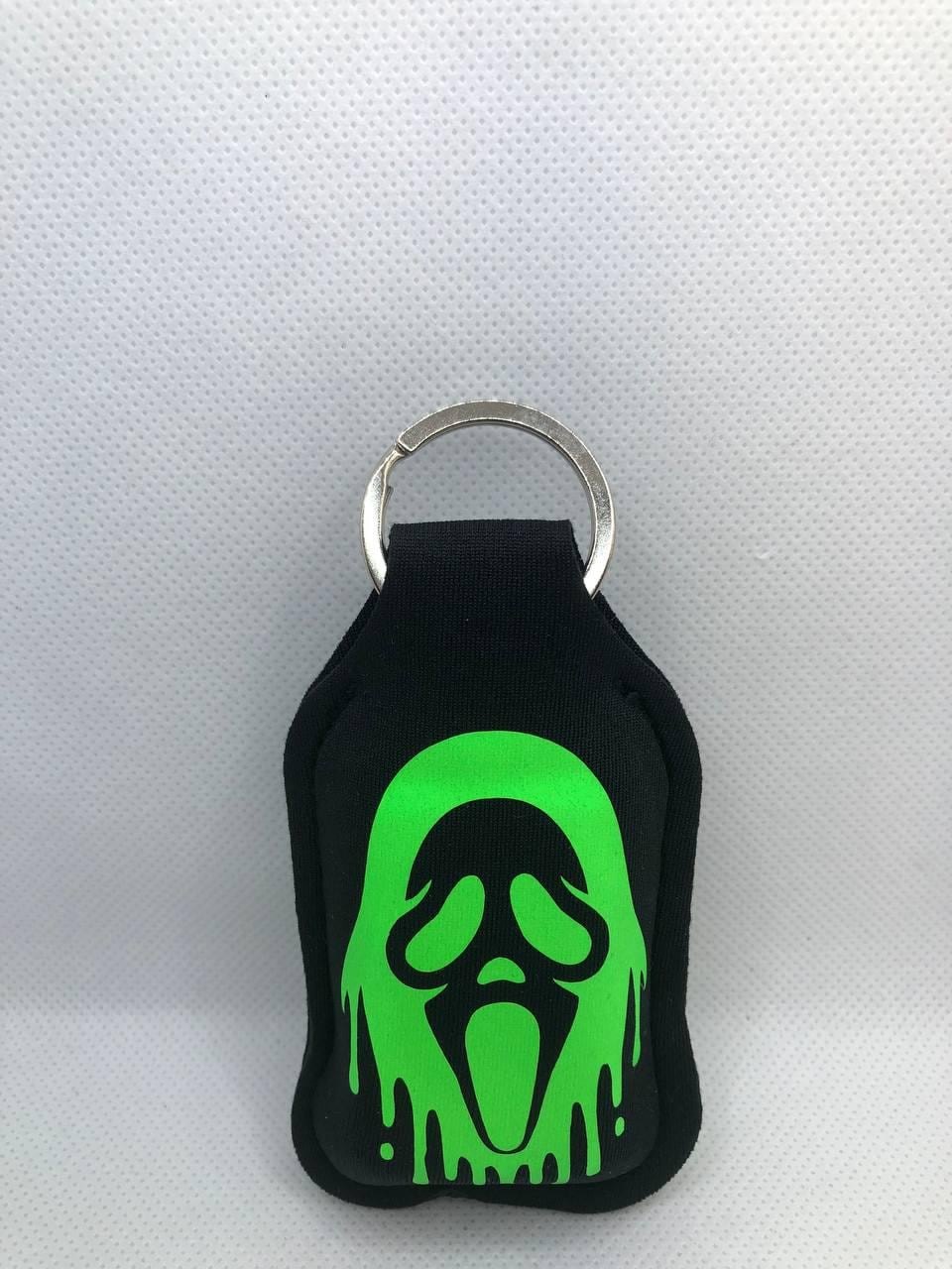 Black Glow In The Dark Scary Movie Ghostface with bloody knife Hand Sanitizer Keychain/Lotion Keychain/Sunscreen