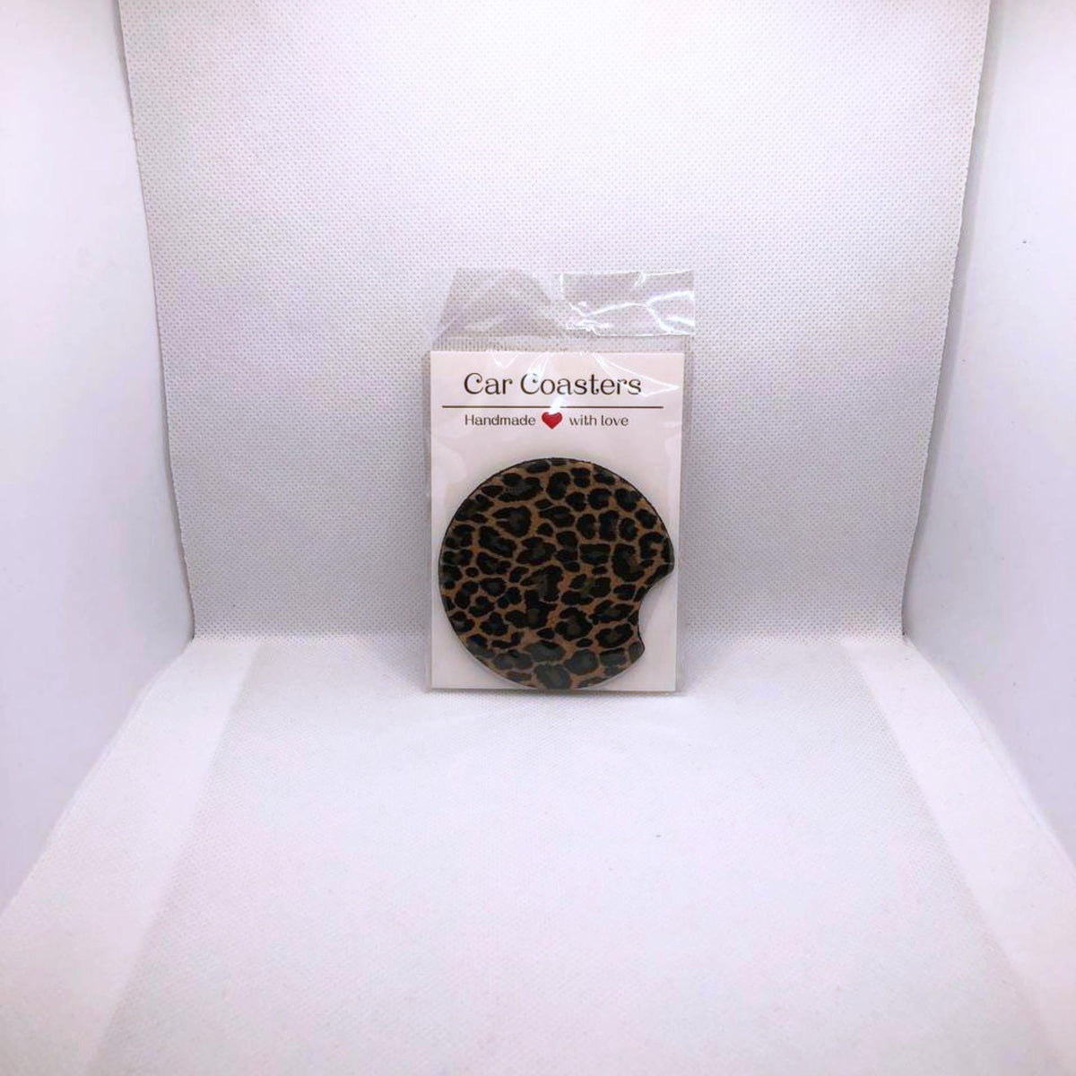 Leopard Print Car Coasters • Animal Pattern Fabric & Neoprene Set • Handmade Gift for Her • Stylish Auto Accessory • Cup Holder Decor