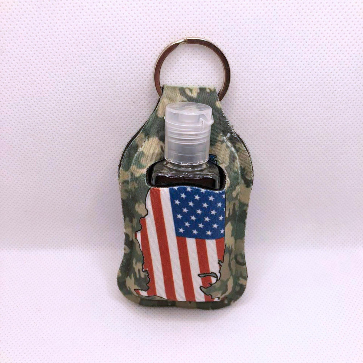 Military Pattern With US Flag Hand Sanitizer Keychain/Lotion Keychain/Sunscreen Keychain