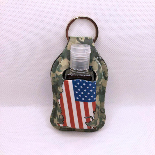 Military Pattern With US Flag Hand Sanitizer Keychain/Lotion Keychain/Sunscreen Keychain