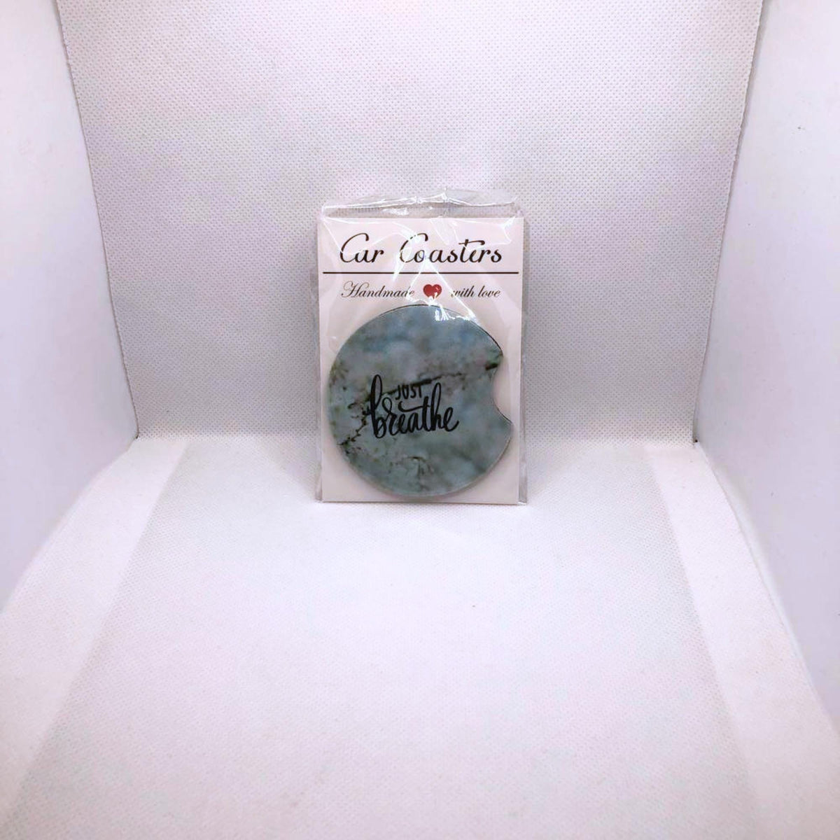 Just Breathe Car Coasters • Fabric Neoprene Set • Mindful Auto Accessory