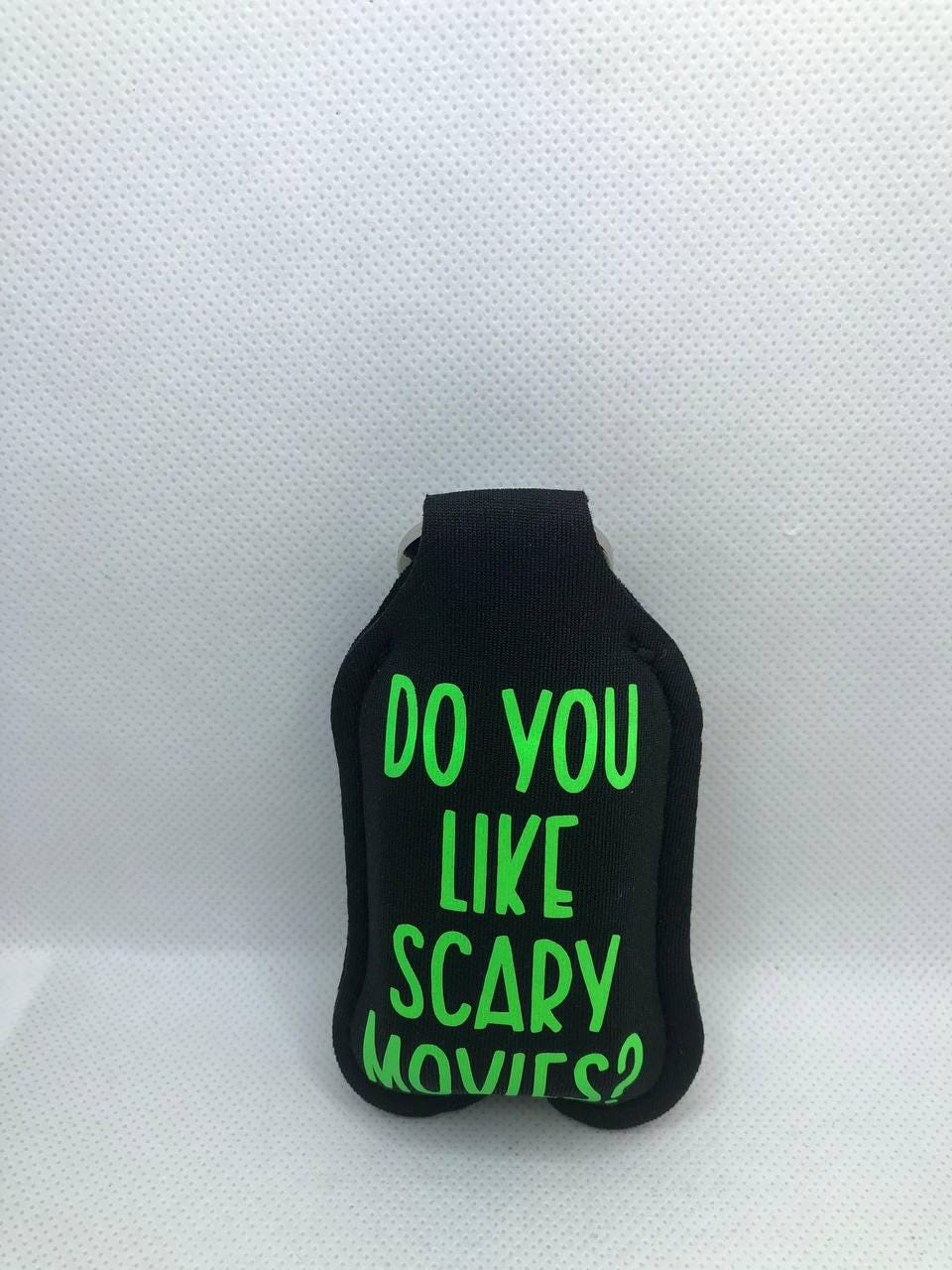 Black Glow In The Dark Scary Movie Ghostface with "Do you like Scary movies" Hand Sanitizer Keychain/Lotion Keychain/Sunscreen