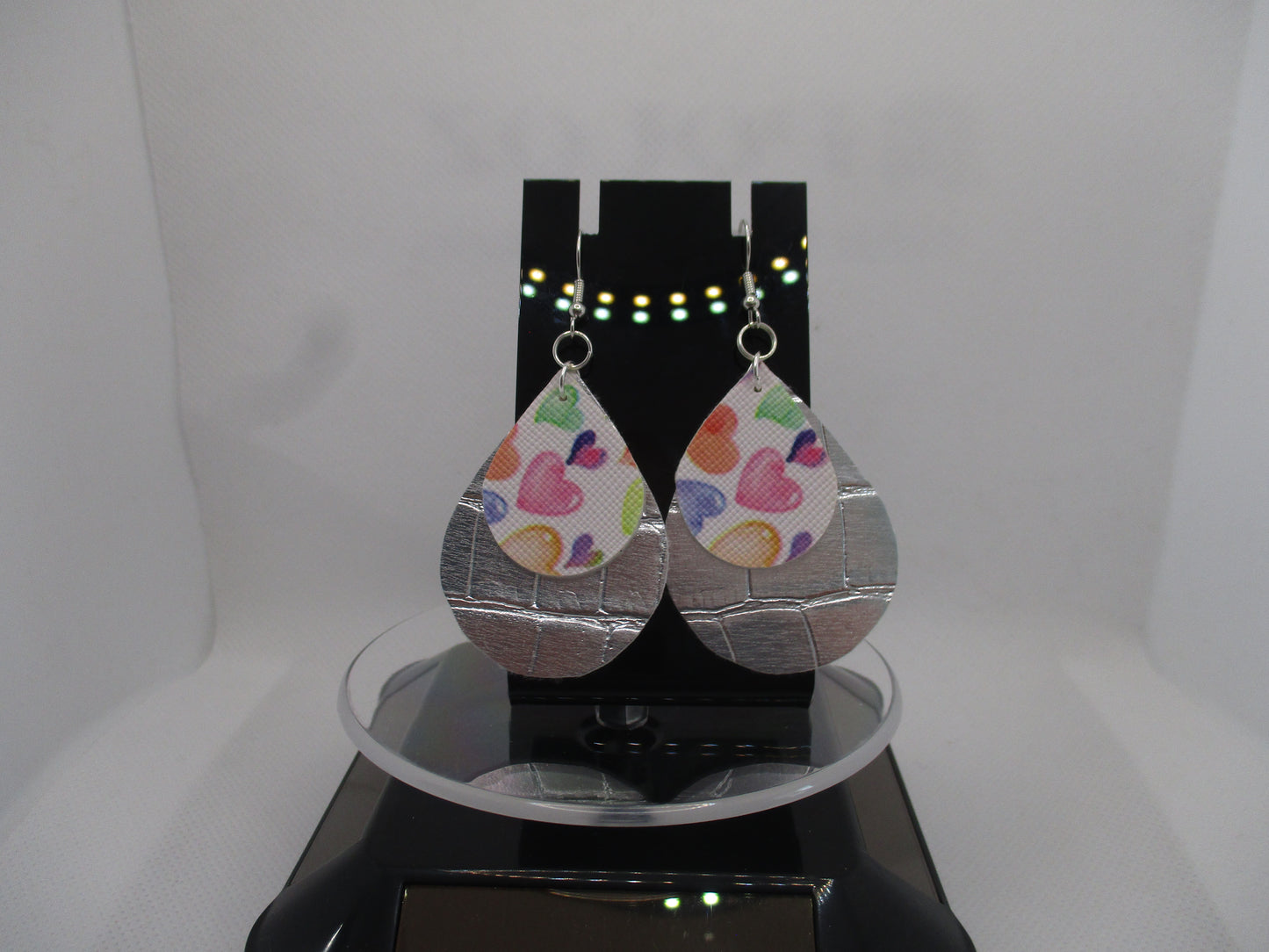 Cute 2 Layer Heart Valentine Teardrop Faux Leather Earrings