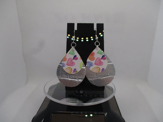 Cute 2 Layer Heart Valentine Teardrop Faux Leather Earrings