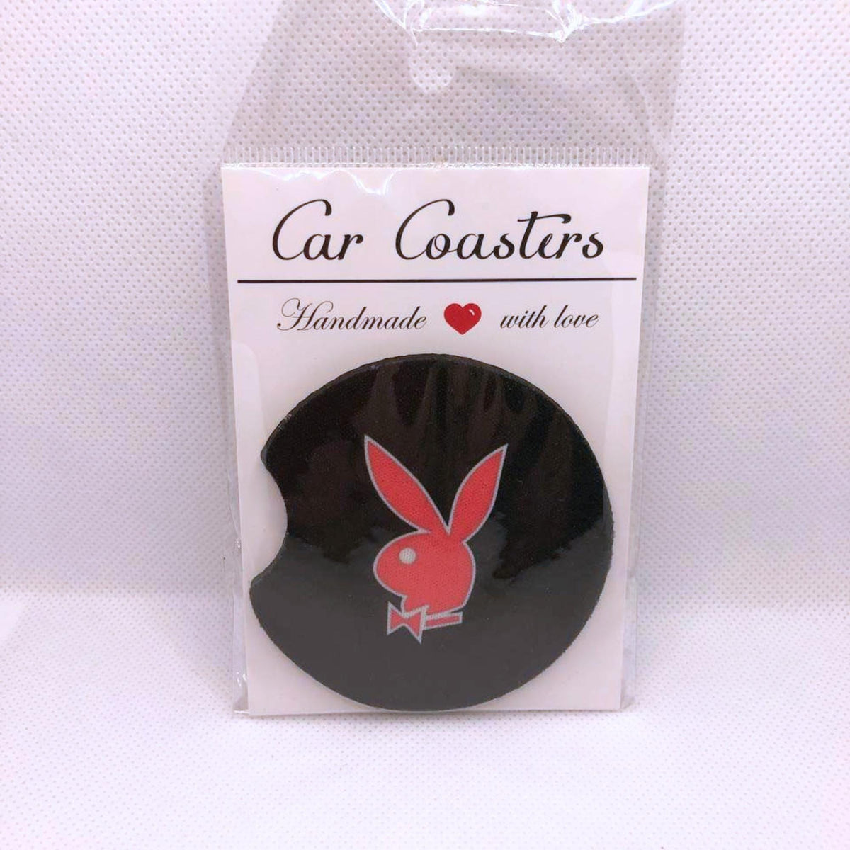 Pink Bunny Car Coasters • Black Bunny Fabric & Neoprene Set • Handmade Gift for Him or Her • Modern Auto Accessory • Cup Holder Decor