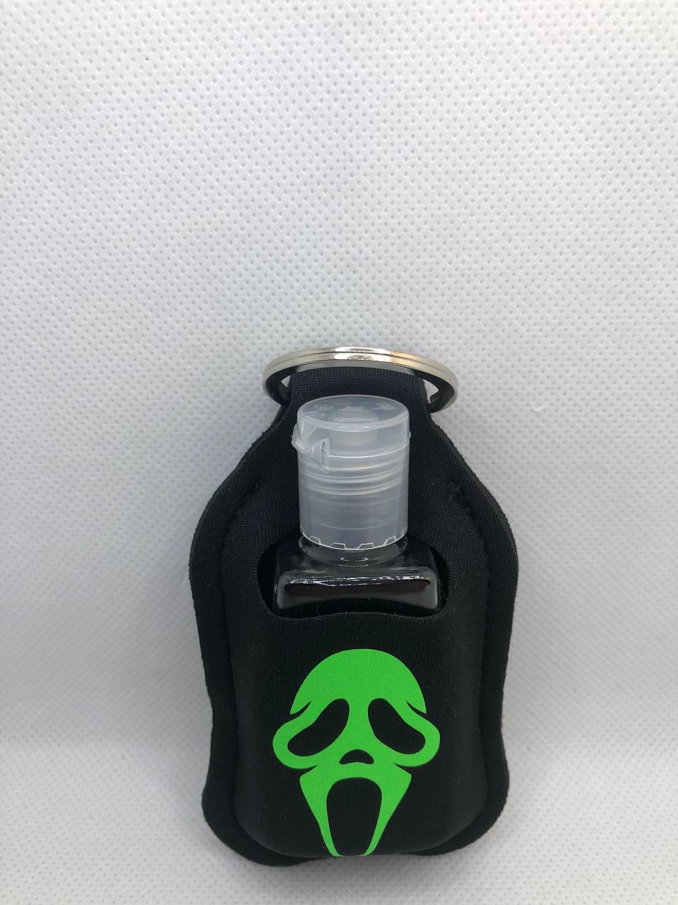 Black Glow In The Dark Scary Movie Ghostface with "Wazzzuuuup" Hand Sanitizer Keychain/Lotion Keychain/Sunscreen