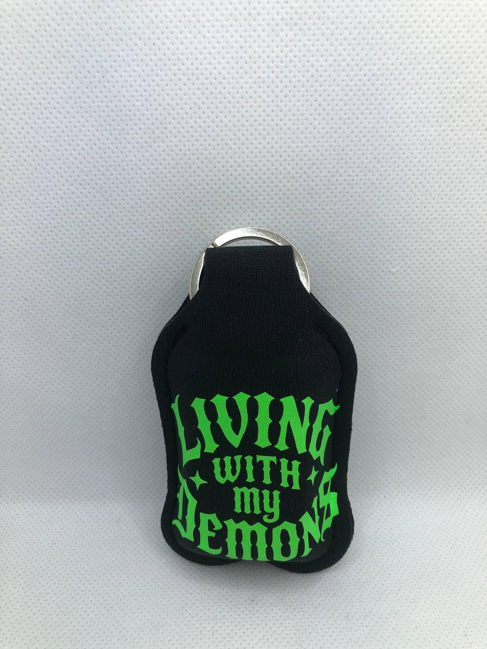 Black Glow In The Dark Clown face with "Living With My Demons" Hand Sanitizer Keychain/Lotion Keychain/Sunscreen Keychain