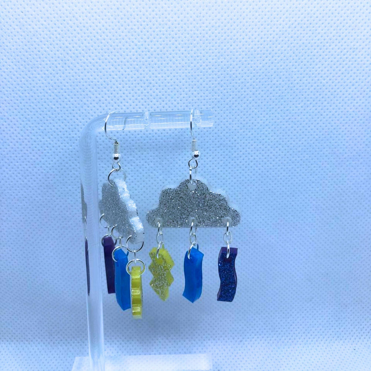 Silver Glitter Cloud Earrings /Colorful Lightning Dangle Jewelry/ Weather‑Inspired Gift for Her