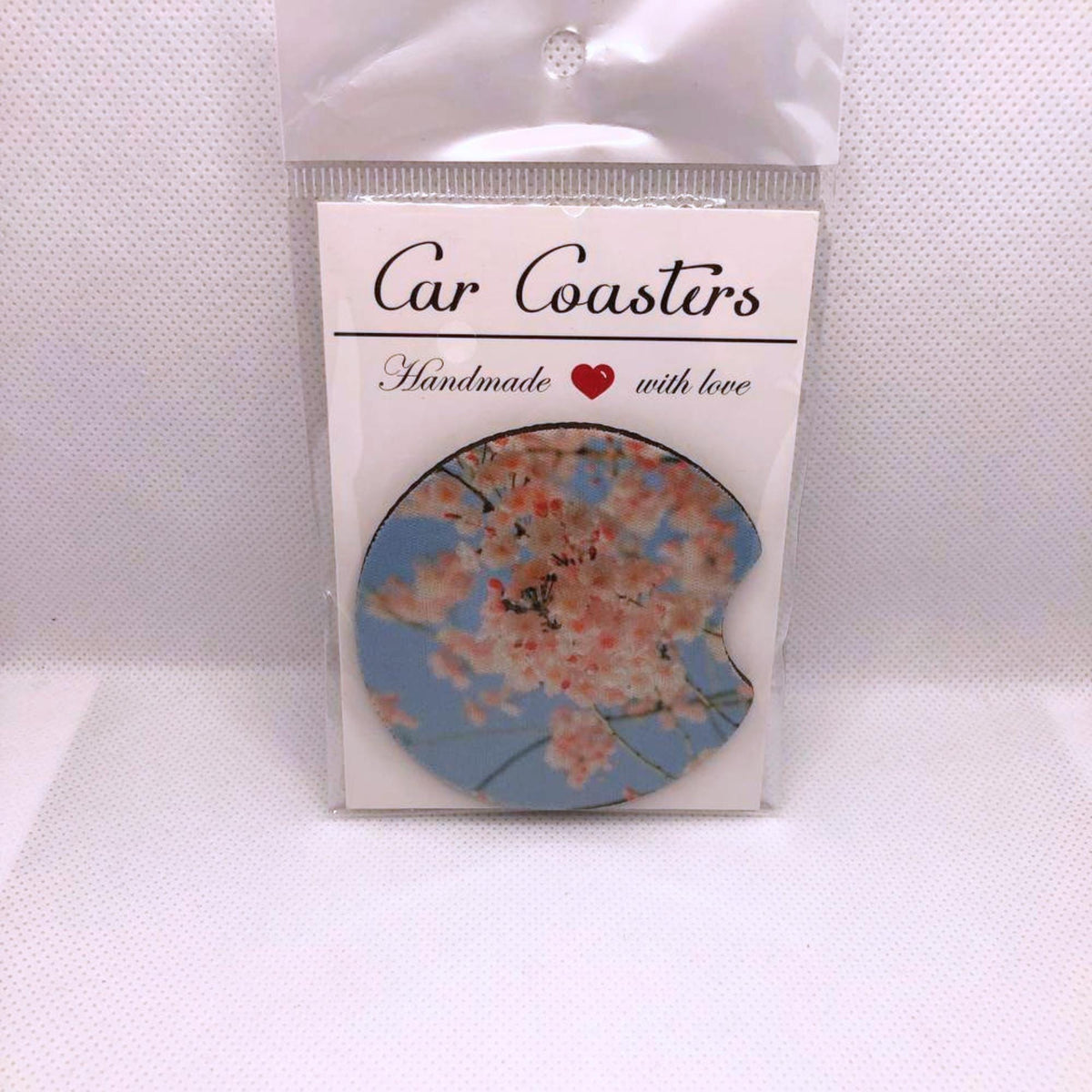 Cherry Blossom Car Coasters • Floral Fabric & Neoprene Set • Handmade Gift for Her • Spring Auto Accessory • Cup Holder Decor