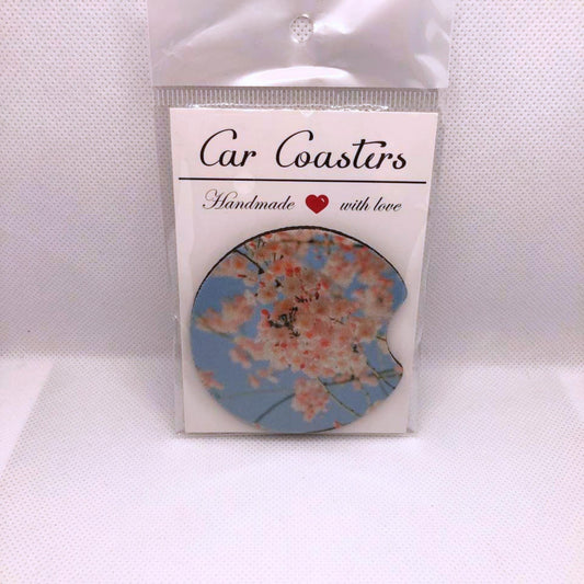 Cherry Blossom Car Coasters • Floral Fabric & Neoprene Set • Handmade Gift for Her • Spring Auto Accessory • Cup Holder Decor