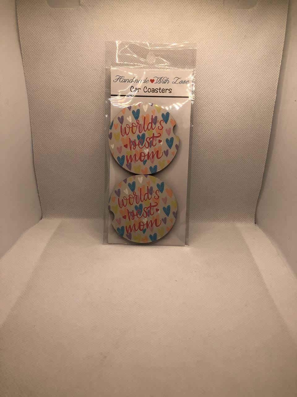 World\'s Mom Car Coasters • Colorful Heart MDF Set