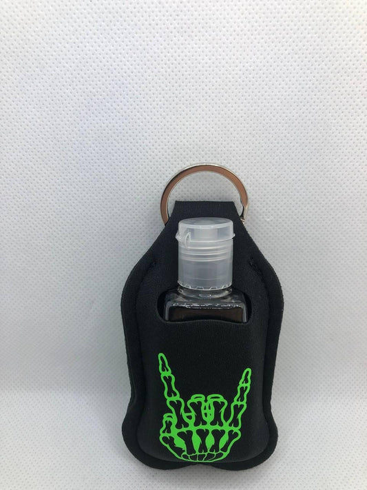 Black Glow In The Dark Scary Skeleton Hand and Skeleton Face Hand Sanitizer Keychain/Lotion Keychain/Sunscreen