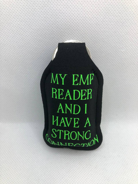 Black Glow In The Dark EMF Reader with "My EMF Reader and I Have a Strong Connection" Hand Sanitizer Keychain/Lotion Keychain/Sunscreen