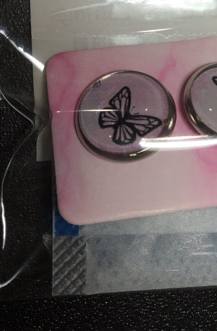 12MM Butterfly Earrings - Black Butterfly With Pastel Watercolor Background