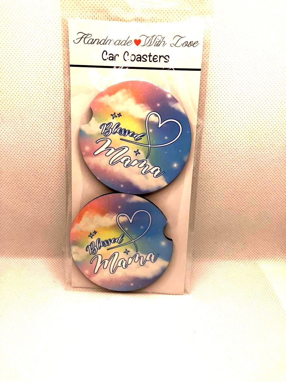 Blessed Mama Car Coasters: Colorful Clouds MDF Sublimation Set
