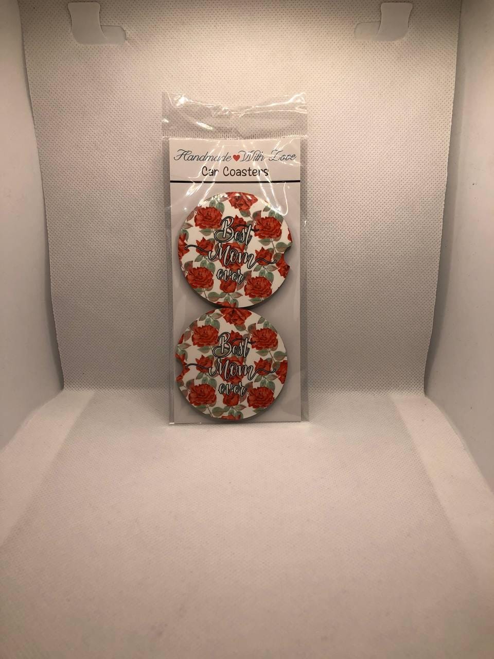 Best Mom Ever Floral Car Coasters: Handmade MDF Cup Holder Decor