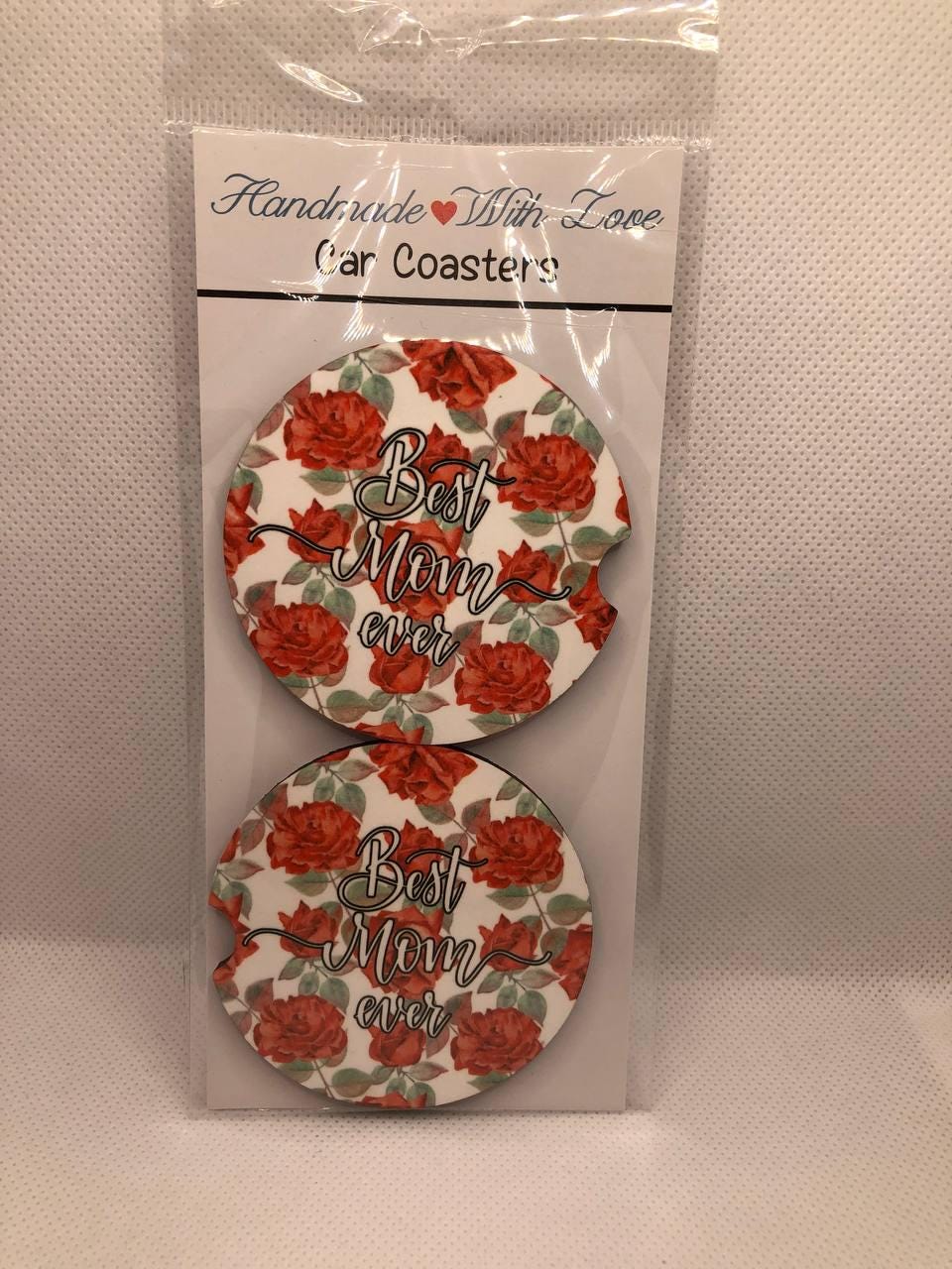 Best Mom Ever Floral Car Coasters: Handmade MDF Cup Holder Decor
