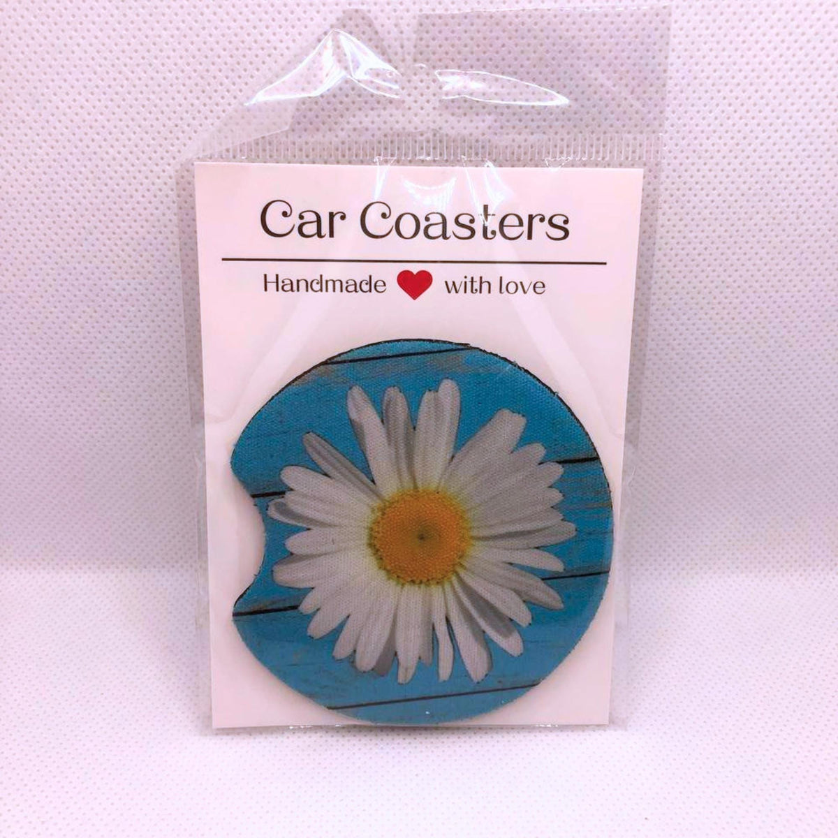 Daisy Car Coasters • Fabric Neoprene Floral Auto Accessory