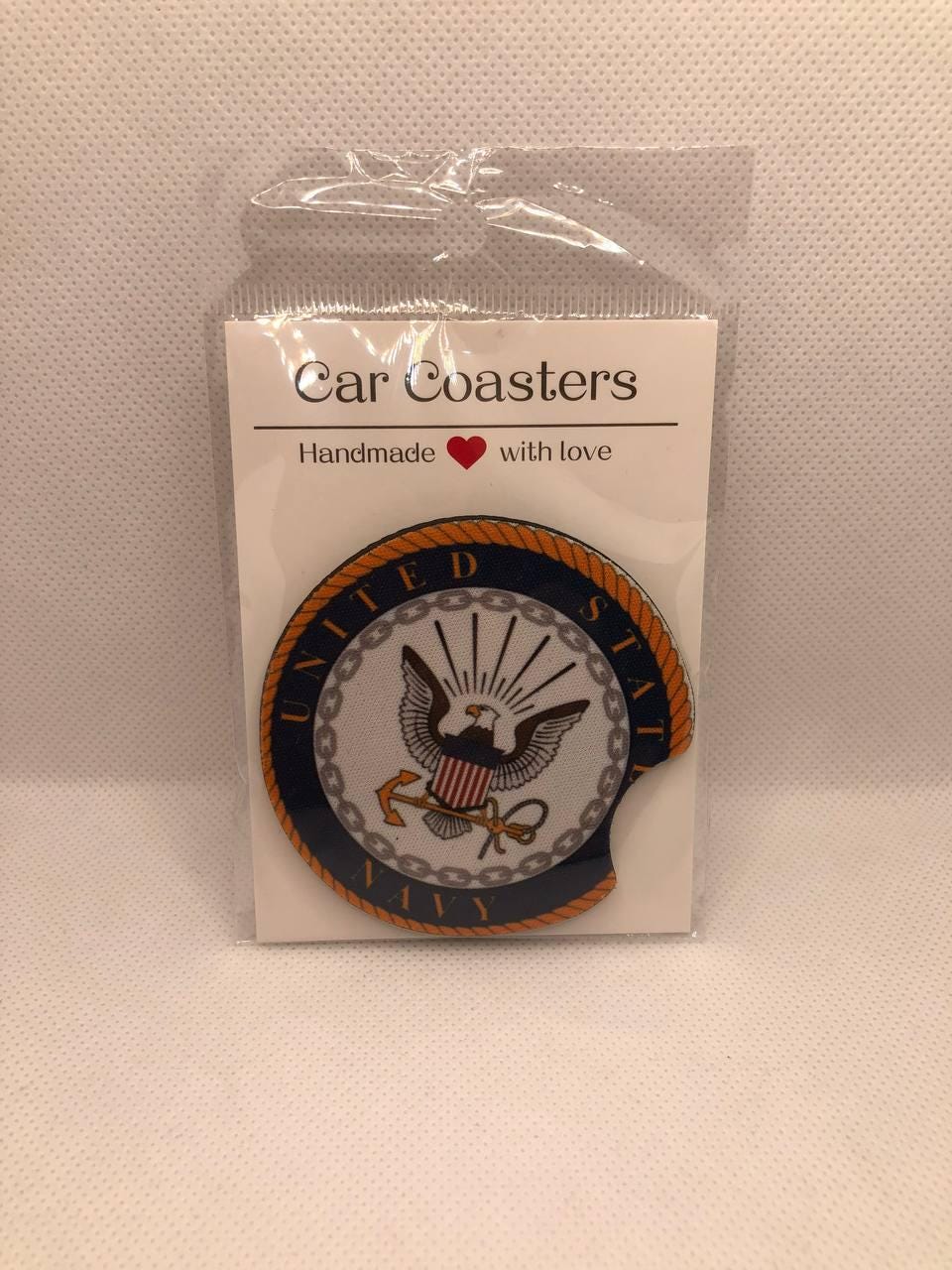 U.S. Navy Car Coasters • Fabric Neoprene Emblem Set • Patriotic Auto Accessory