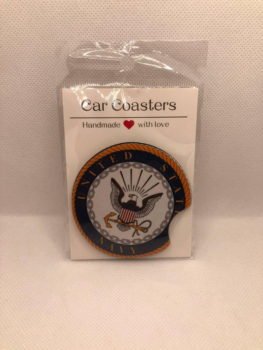 U.S. Navy Car Coasters • Fabric Neoprene Emblem Set • Patriotic Auto Accessory