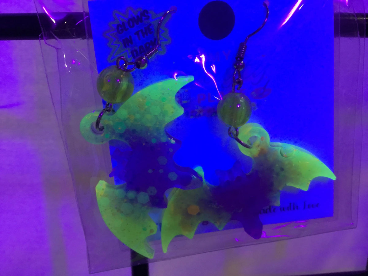 Hypoallergenic Glow In The Dark Bat Earrings Set of 2 Pairs
