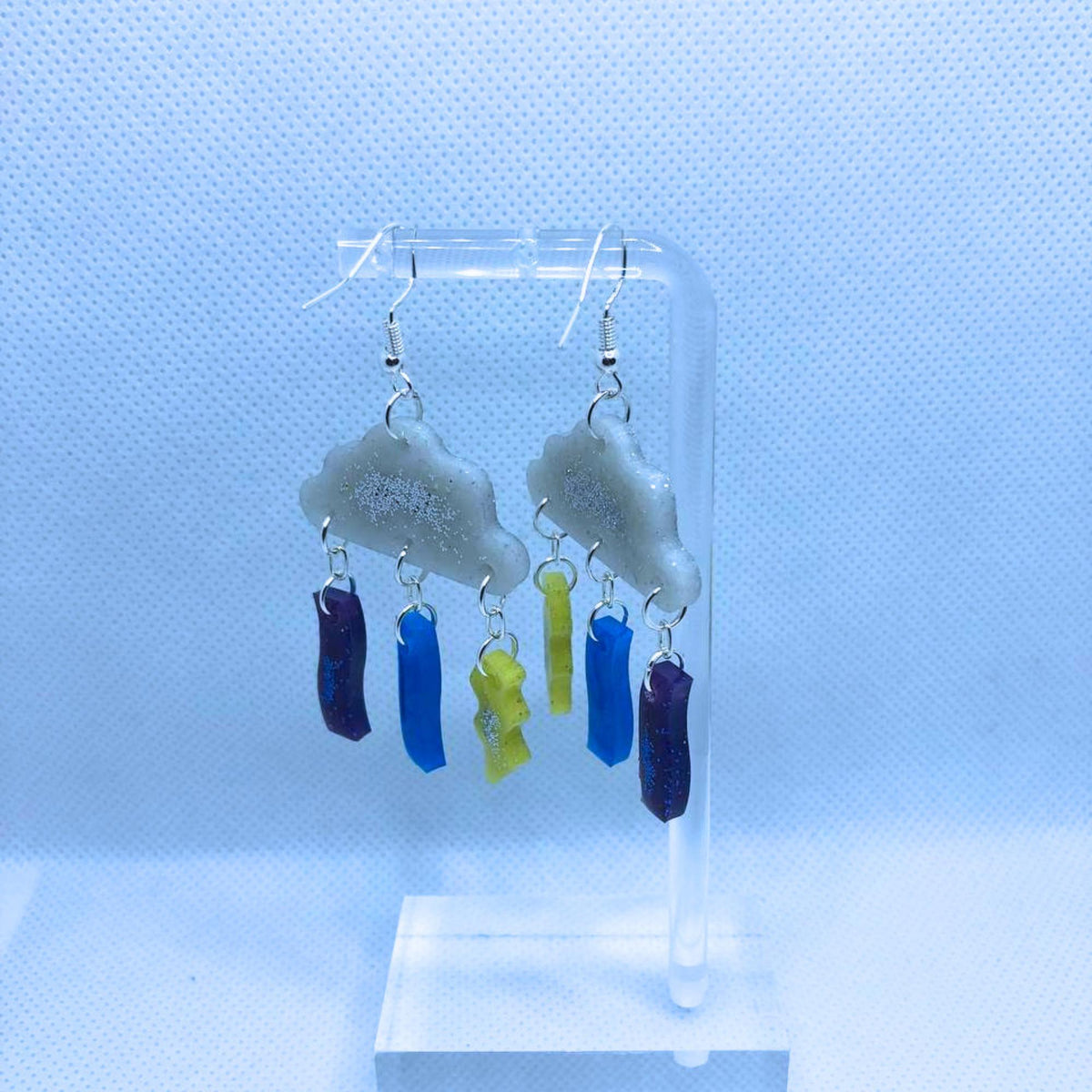Silver Glitter Cloud Earrings /Colorful Lightning Dangle Jewelry/ Weather‑Inspired Gift for Her