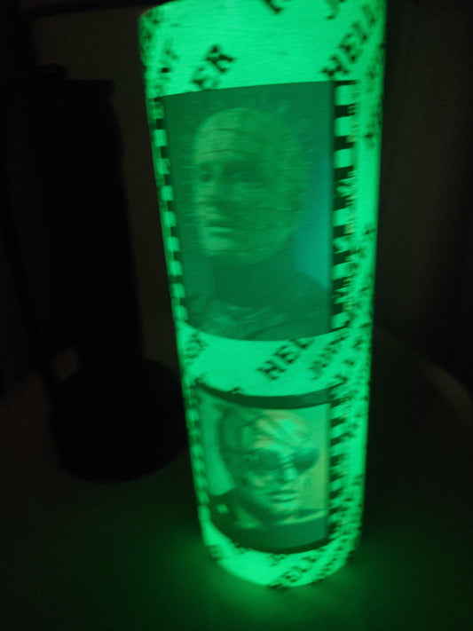 Glow In The Dark Custom Horror Movie Tumbler • Horror Movie Fan Tumbler • Pinhead Film Art Drinkware