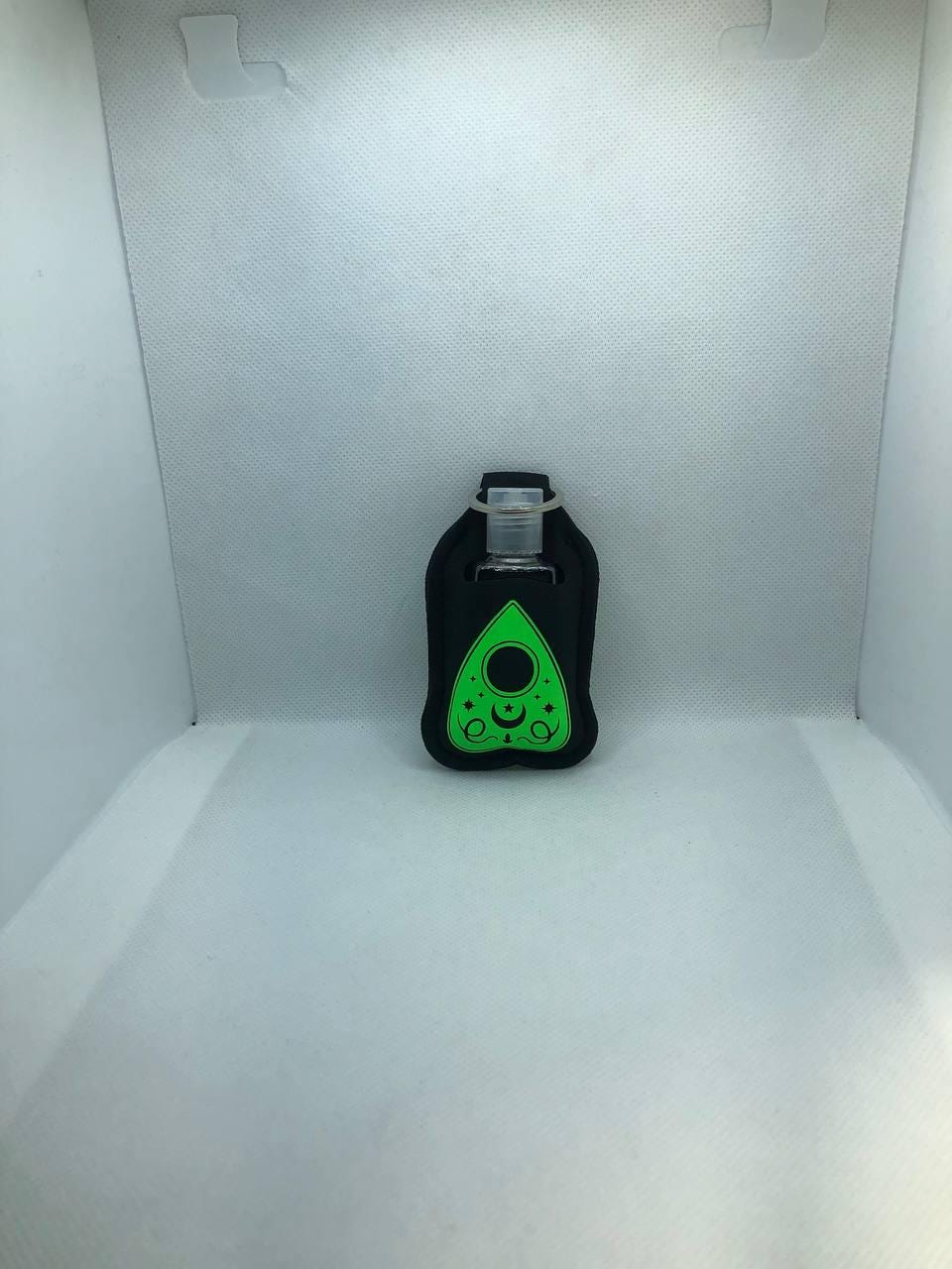 Black Glow In The Dark Ouija Board Planchette with "I'd Rather Speak To The Dead" Hand Sanitizer Keychain/Lotion Keychain/Sunscreen