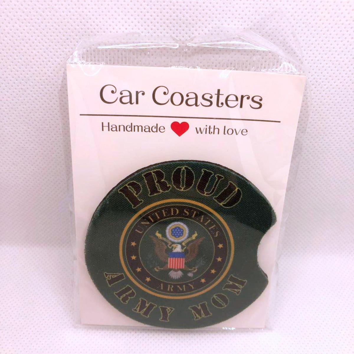 Proud Army Mom Car Coasters • Military Fabric & Neoprene Set • Handmade Gift for Her • Patriotic Auto Accessory • Cup Holder Decor