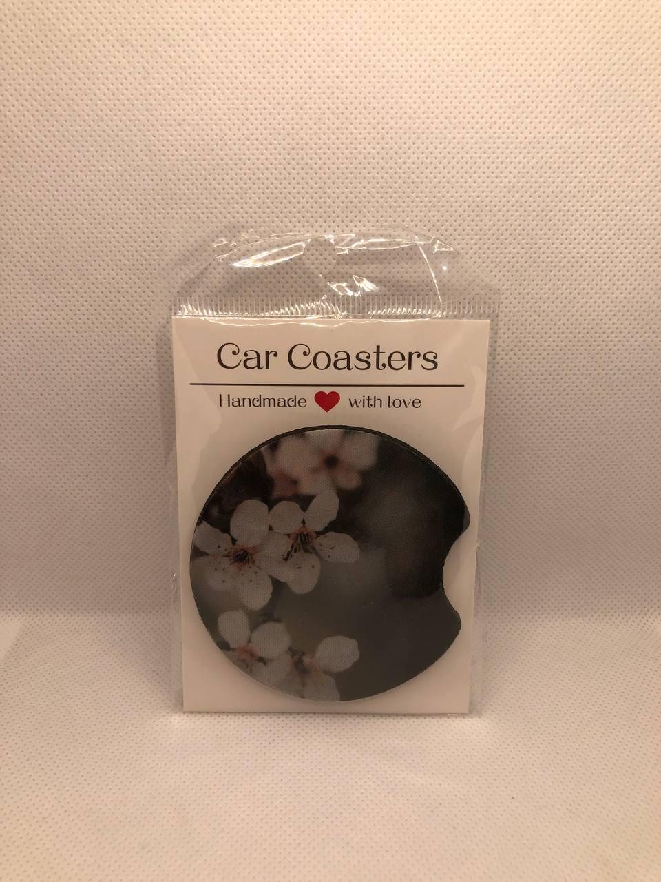 Cherry Blossom Car Coasters • Fabric Neoprene Botanical Auto Accessory